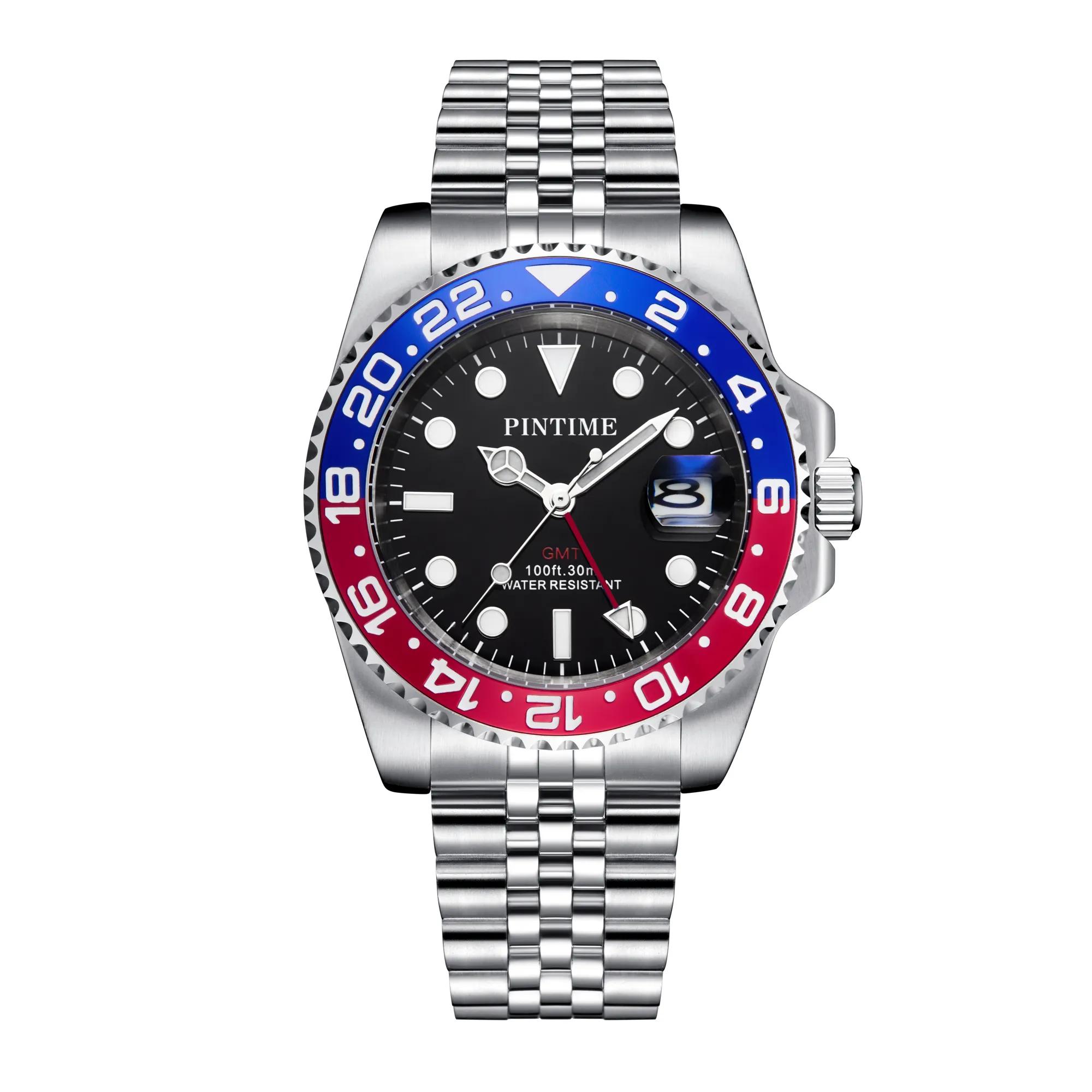남성용 럭셔리 시계 316L 스테인레스 스틸 GMT 시계, 세라믹 베젤 쥬빌리 팔찌, 일본 쿼츠 손목시계, 야광